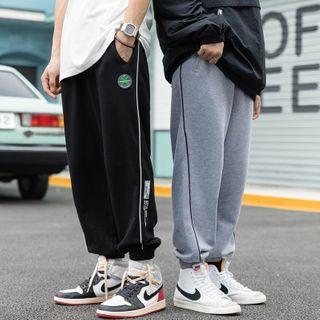 Drawstring Waist Piping Trim Gather-cuff Sweatpants