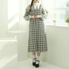 Fringed Plaid Long Overall Dress