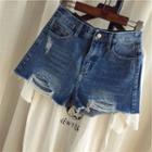 Washed Ripped Denim Hot Pants