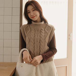 Mock-neck Cable-knit Sweater Vest