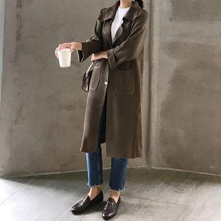 Ribbed Knit Long Jacket As Shown In Figure - One Size