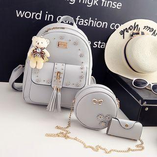 Set : Studded Faux Leather Backpack + Shoulder Bag + Coin Purse