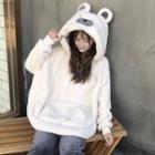 Bear Accent Hooded Fleece Top Milky White - One Size