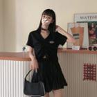 Drawstring Short-sleeve T-shirt / Mini A-line Skirt