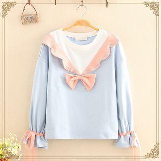 Color-block Hem Bow-detail Sweatshirt