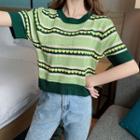 Short-sleeve Jacquard Knit Top Avocado Green - One Size
