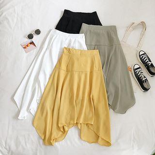 Hanky Hem High-waist Chiffon Midi Skirt