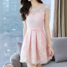 Embroidered Cap-sleeve A-line Cocktail Dress