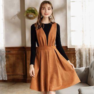 Set: Sleeveless Woolen Dress + Long-sleeve T-shirt