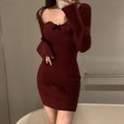 Knit Mini Bodycon Dress Wine Red - One Size