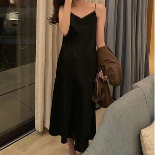 Spaghetti-strap Lace Trim Midi A-line Dress