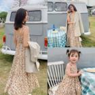 Family Matching Floral Print Spaghetti Strap Midi A-line Dress