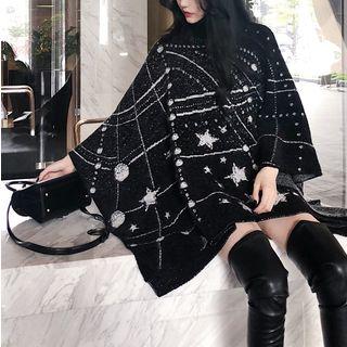 Oversized Turtleneck Knit Cape Top As Shown In Figure - One Size