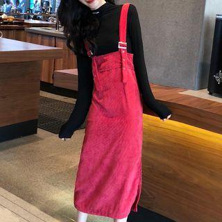 Lettering Long-sleeve Mock Neck T-shirt / Midi Jumper Dress