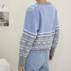 Nordic Pattern Ringer Sweater Gray - One Size