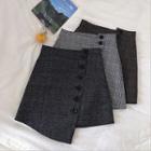 Asymmetric Single-breasted Plaid High-waist A-line Skirt