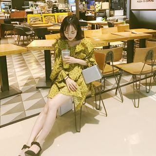 Long-sleeve Floral Ruffle A-line Dress