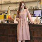 V-neck Tie-waist Cotton Shirtdress