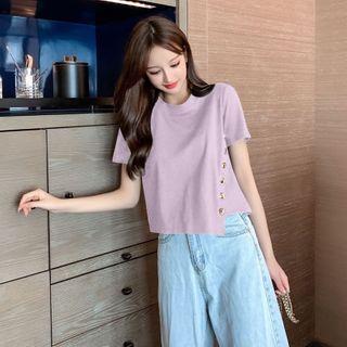 Short-sleeve Irregular Button Detail T-shirt