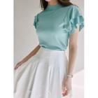 Flutter-sleeve Mock-neck Knit Top