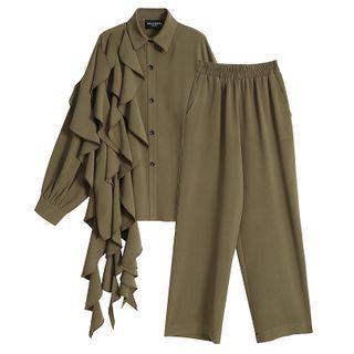Set: Ruffle Shirt + Wide-leg Pants