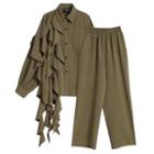 Set: Ruffle Shirt + Wide-leg Pants