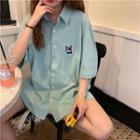 Elbow-sleeve Puppy Embroidered Shirt