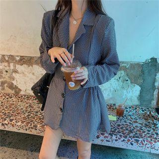 Single Breasted Houndstooth Mini Blazer Dress Black & White - One Size