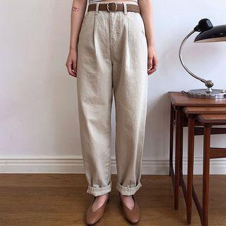 Pintuck-trim Baggy Chino Pants