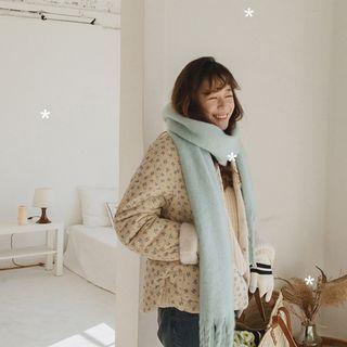 Fleece-lined Floral Print Quilted Jacket Beige - One Size