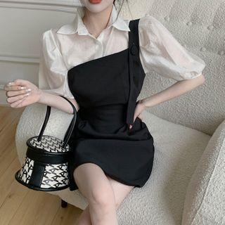Short-sleeve Plain Shirt / Irregular Sleeveless Dress