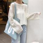 Perforated Long-sleeve Loose-fit Knit Top