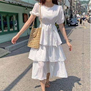 Plain Layered Midi A-line Dress