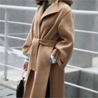Shirred Sleeve Wool Blend Coat With Sash