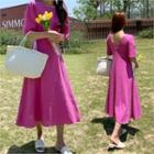 Deep V-back Linen Blend Dress