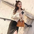 Set: Lace-up Back Sweater + Slit-hem Skirt