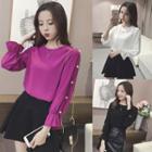 Faux Pearl Embellished Chiffon Blouse