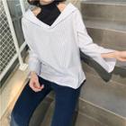 Mock-two Off-shoulder Striped Loose-fit Blouse