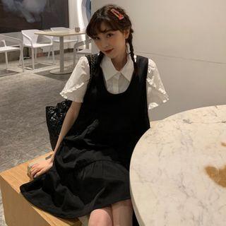 Short-sleeve Frill Trim Shirt / A-line Overall Dress