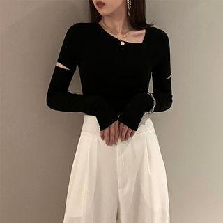 Asymmetrical Neckline Cutout T-shirt