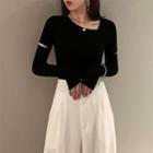 Asymmetrical Neckline Cutout T-shirt