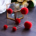 Pom Pom Hair Pin Wine Red - One Size