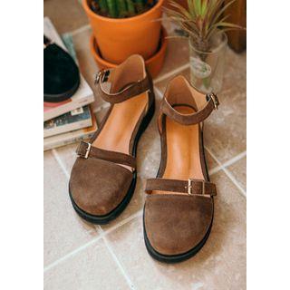 Ankle-strap Faux-suede Flat Sandals