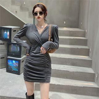 V-neck Long-sleeve Bodycon Mini Dress