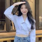 Long-sleeve Tie-back Striped Crop Shirt