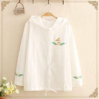 Squirrel Embroidered Long-sleeve Hooded Light Jacket White - One Size
