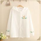 Squirrel Embroidered Long-sleeve Hooded Light Jacket White - One Size