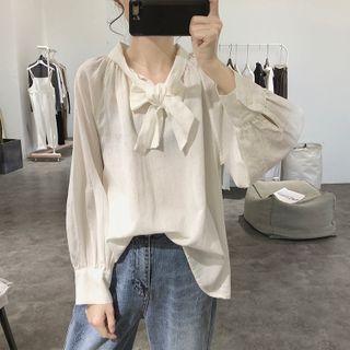 Long-sleeve Ribbon Collar Shirt