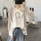 Long-sleeve Ribbon Collar Shirt