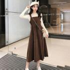 Long-sleeve Knit Top / Buttoned Midi Jumper Dress / Beret / Set